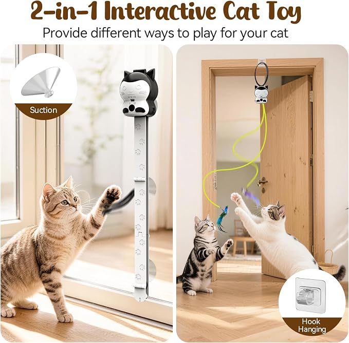 AsFrost 2-in-1 Interactive Cat Chase Bounce Toy for Indoor Cats | Automatic Flying Bird & Mouse Wand, USB Rechargeable, Suction Hanging Design,Self Play for Bored Kittens Adult Cats Exercise
