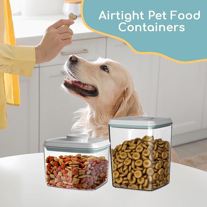 1.35 Qt Dog Treat Container Airtight Dog Treat Jar for Pets, Plastic Dog Cat Food Storage Containers with Lids, BPA Free, Clear POP UP Container for Dog Treats, Snacks, Biscuits
