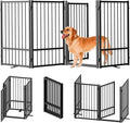 SNUOWU Full Metal Freestanding Dog Gate with Door, 32''Height Foldable Pet Dog Fence for Indoor & Outdoor, 4 Panels Extra Wide Free Standing TallDog Gates for Doorways,House,Stairs,Porch,Deck,Yard