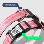 Airtag Dog Collar, Reflective Ultra-Durable Nylon Padded with QR Code Buckle & IP68 Waterproof Air Tag Holder Compatible for Apple AirTag, Comfortable for Small Medium Large Dogs(Hot Pink,L)