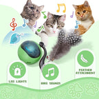 Interactive Cat Toy Ball, Automatic Self-Rolling Cat Toy with Feather Tail, Rechargeable Smart Cat Ball for Indoor Cats（Dark Green）
