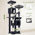 Globlazer F74D Cat Tree for Large Cats 20+ lbs, 74in Tall Tower, Dark Grey | Easy Assembly, Maine Coon, Large Cats, 2 Condos, Steel-Rim Basket Bowl, Plush Bed, 2 Perches, Sisal Posts, Anti-Topple Strap