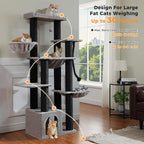 MUTTROS Large Cat Tree-67 Maine Coon Cat Tower for Indoor Cats Large Adult with 7 Thick Black Scratching Posts (φ4.3), Multi-Level Condo, Big Perch & Hammocks -Black