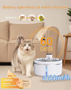 Wireless Cat Water Fountain [with Stainless Steel Tray], 84oz/2.5L Pet Fountain for Cats Inside, Cat Fountain for Drinking