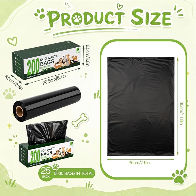 Sherr 25 Boxed Rolls 5000 Counts Dog Poop Bags Bulk Leak Proof Dog Doggy Poop Pet Waste Station Refill Roll Bags for Puppy Pets Outdoor Walking and Travel
