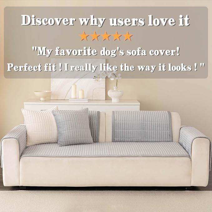 Velvet Washable Dog Couch Cover, Non-Slip Waterproof Pet Sofa Protector for Cushion Sectional, L-Shaped Sofa & Loveseat, Machine Washable(1PC/27.6"x27.6",Light Grey)