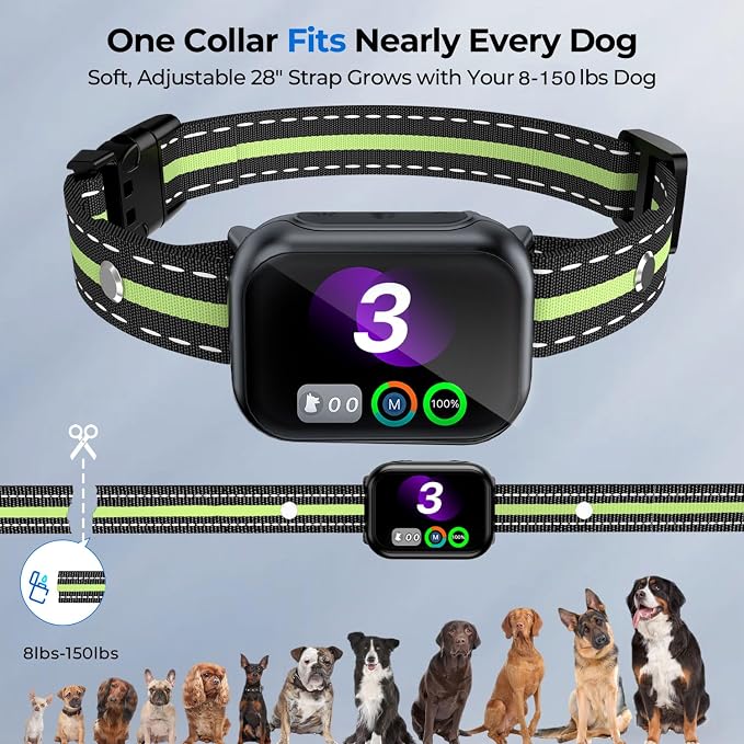 RPZ Automatic Dog Bark Collar for Small Medium Large Dogs 8-150 Lbs, Green | Rechargeable anti barking collar with bark count tracking, 4 training modes, 3 sensitivity levels and IP67 waterproof