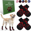 EXPAWLORER Dog Socks to Prevent Licking Paws, Dog Shoes for Hot Pavement, Anti Slip Dog Booties for Hardwood Floors, Dog Boots & Paw Protectors for Small Medium Large Senior Dogs, Red Black L