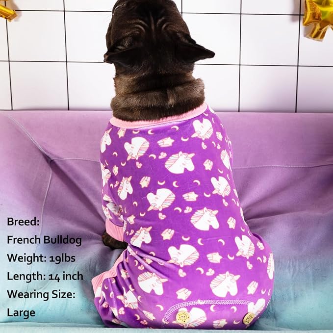 KYEESE Dog Pajamas Velvet Dog Pajamas Medium Sized Dogs Soft Dogs Clothes Pjs with Unicorn Pattern Stretchy Pet Jammies Coat Comfy Pet Onesie Costume, 2X-Large