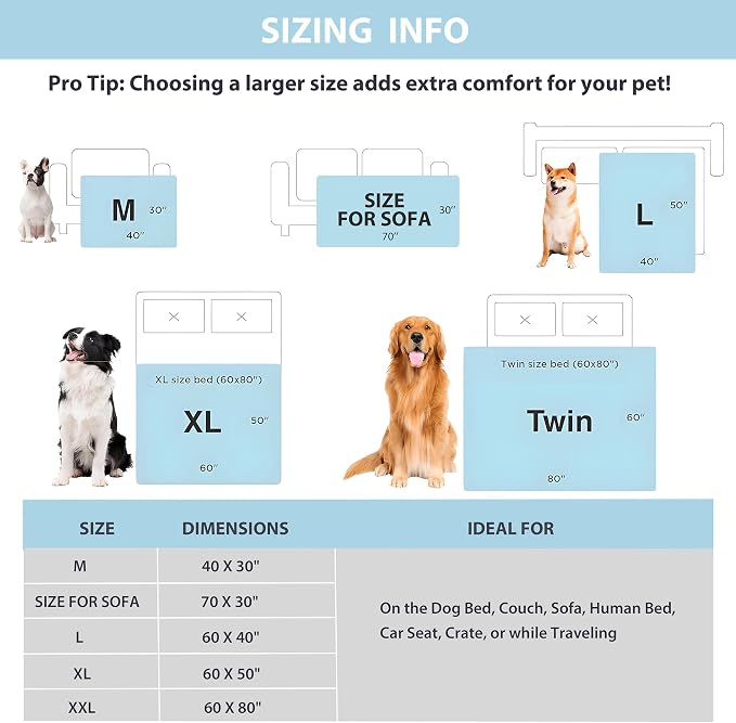 Cooling Blanket for Dogs - Q-MAX>0.4 Waterproof Pet Throw Blanket Bed Cover, Non-Slip Dog Blankets for Couch Protector, Washable Furniture Cover for Summer, Pearl Blue,30x70