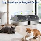 2 Pack Stainless Steel Litter Box with Lid, XL Metal Cat Litter Boxes High Sided Enclosed for Big Cat and Multiple Cats, Anti-Urine Leakage | Non-Stick Bottom & Includes Scoop