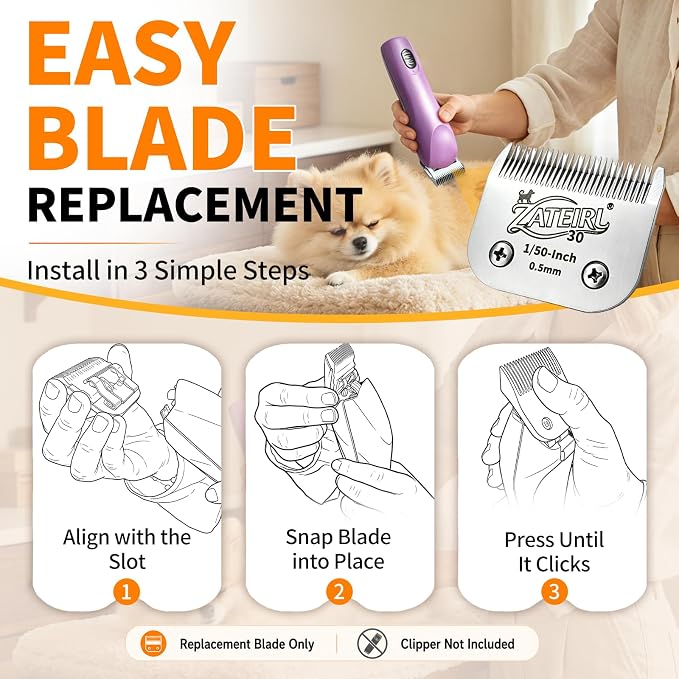 3 Pack Pet Grooming Clipper Blades with Ceramic Cutters, Sizes 10, 30 & 7FC, Silver, Compatible with Andis, Oster A5, Wahl KM10 A5 Style Dog Clippers