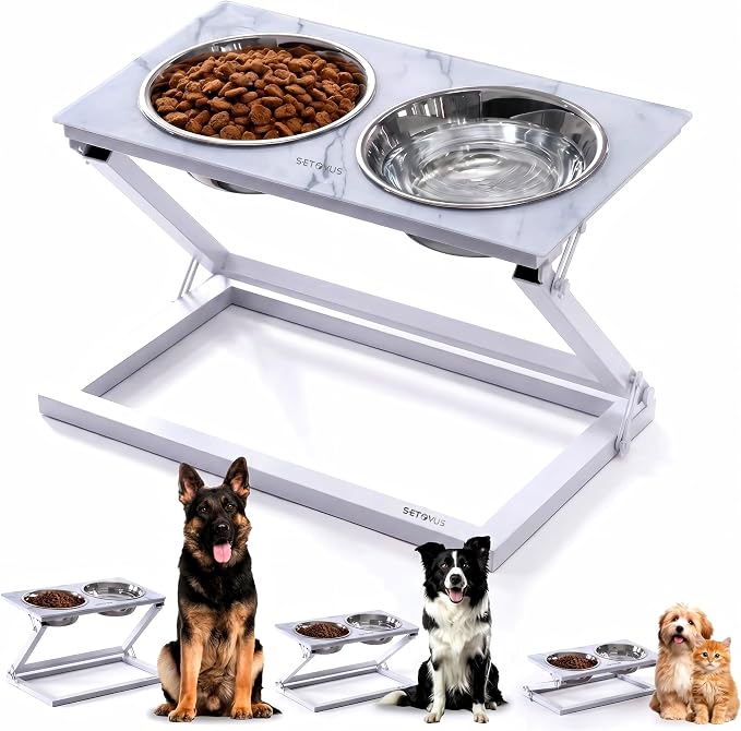 Elevated Dog Bowl, Adjustable Height and Tilt Angle Dog Bowl Stand | Precisely Adjust Height And Tilt Angle, Easy To Clean, Equipped With 2 Stainless Steel Food Bowls, Sturdy And Durable.