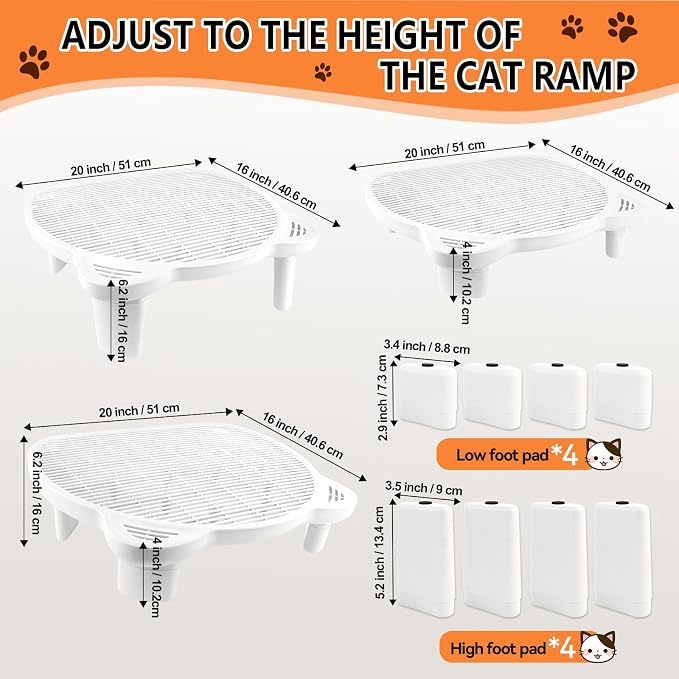 Litter Box Step Adjustable Cat Step with Filter Function, White | Elevated Double Layer Litter Box Ramp for Kitten & Old Cats, Easy Cleaning Litter Box Step Stool for Automatic Cat Litter Box