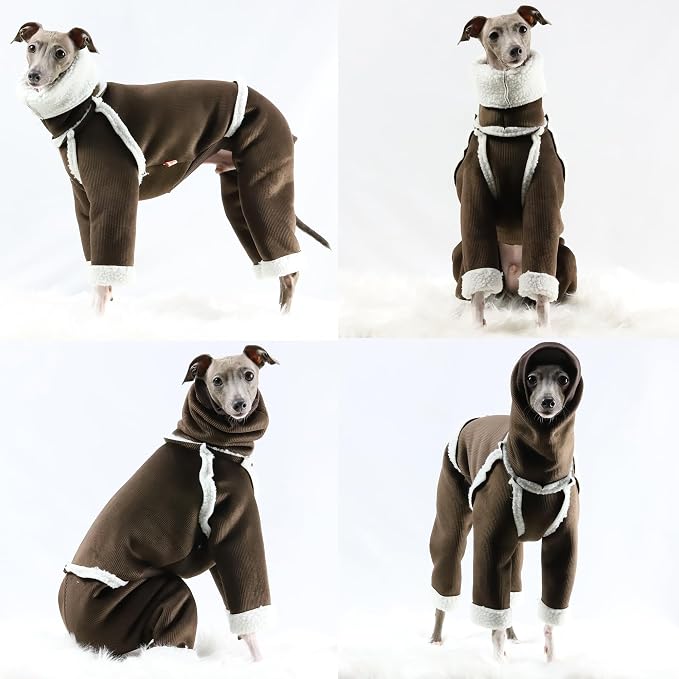 D Doggy Star Italian Greyhound Cold Weather Coat Warm Fleece Corduroy Sweater Turtleneck Onesie Clothes Whippet for Dog (M,Corduroy Brown)
