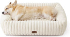 Bedsure ComfyFleece™ Cute Dog Bed Medium Large Size Dog Washable，33in Cream | Furry Big Pet Beds,Square Rectangle Orthopedic Corduroy Aesthetic,Removable Zipper Cover,Non-Slip Bottom,Up To 50 Lbs