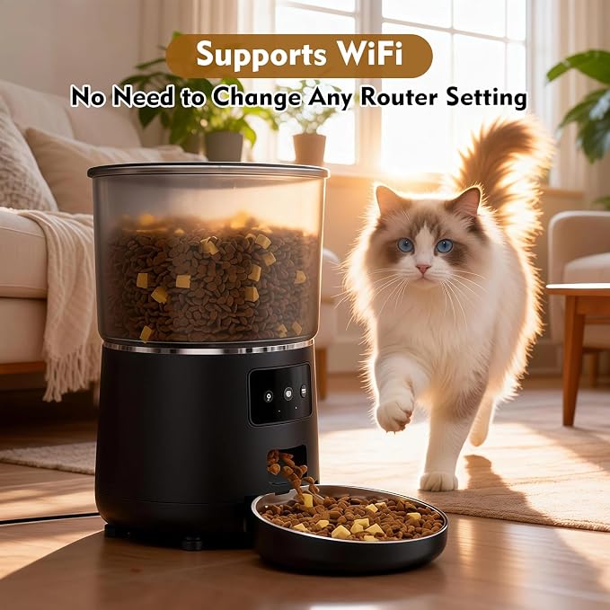 Automatic Cat Feeder with Voice Recorder & 4L Large Capacity – Programmable Pet Food Dispenser for Cats and Small Dogs, Up to 9 Meals Daily, Dual Power, Locking Lid & Freshness Protection
