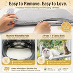 Cat Window Perch Hammock with 2 Washable Plush Covers, Cozy Window Bed for Cats with Catnip Toys, Window Mounted Cat Bed for Indoor Cats to Sunbathe and Relax