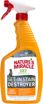 Nature's Miracle Oxy Set-In Stain Destroyer, Cat Odor Control, 24 oz | Oxy Formula Penetrates, Separates & Lifts Embeded Stains & Odors With A Fresh Orange Scent, Safe For Pets & Home