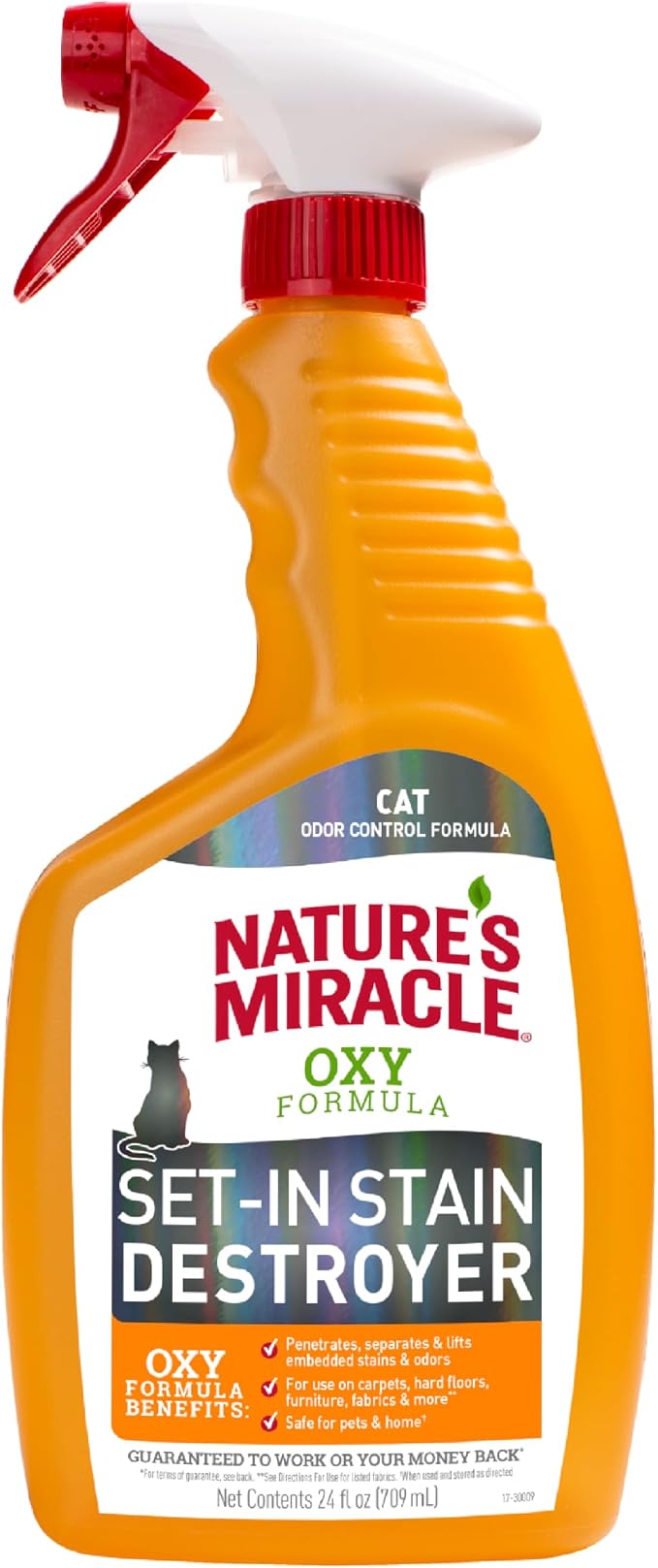 Nature's Miracle Oxy Set-In Stain Destroyer, Cat Odor Control, 24 oz | Oxy Formula Penetrates, Separates & Lifts Embeded Stains & Odors With A Fresh Orange Scent, Safe For Pets & Home