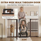 Mumeasy 29.7-57" Extra Wide Baby Gate, Auto Close Large Dog Gate for Doorways, No Drilling Pressure Mounted Pet Safety Gate for Stairs, Easy Walk Through Child Gate for Hallways, House, Indoor, Brown
