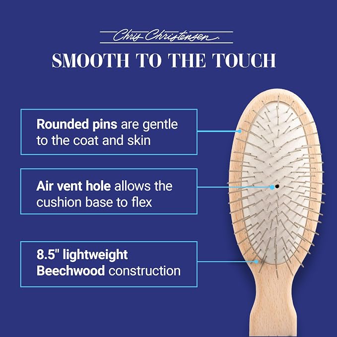 Chris Christensen 20 mm Oval Pin Dog Brush, Original Series, Groom Like a Professional, Stainless Steel Pins, Lightweight Beech Wood Body, Ground and Polished Tips