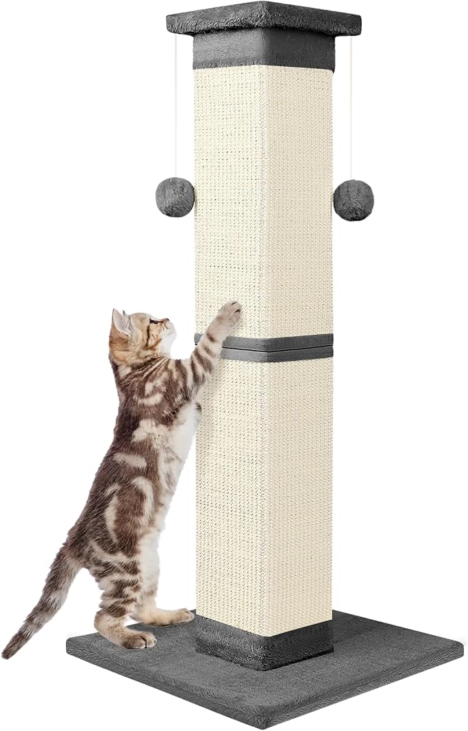 Cat Scratching Post 33 Inch Nature Sisal Scratch Post for Indoor Cats, Large Cat Scratcher Protect Your Furniture, for All Breeds Grey