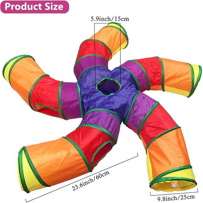 Cat Tunnel Tube for Indoor Cats Large, Upgrade with 6 PeekHole S-Shape 5 Way Collapsible Pet Play Maze Tube Toys Colorful for Cats Kitten Kitty Rabbit