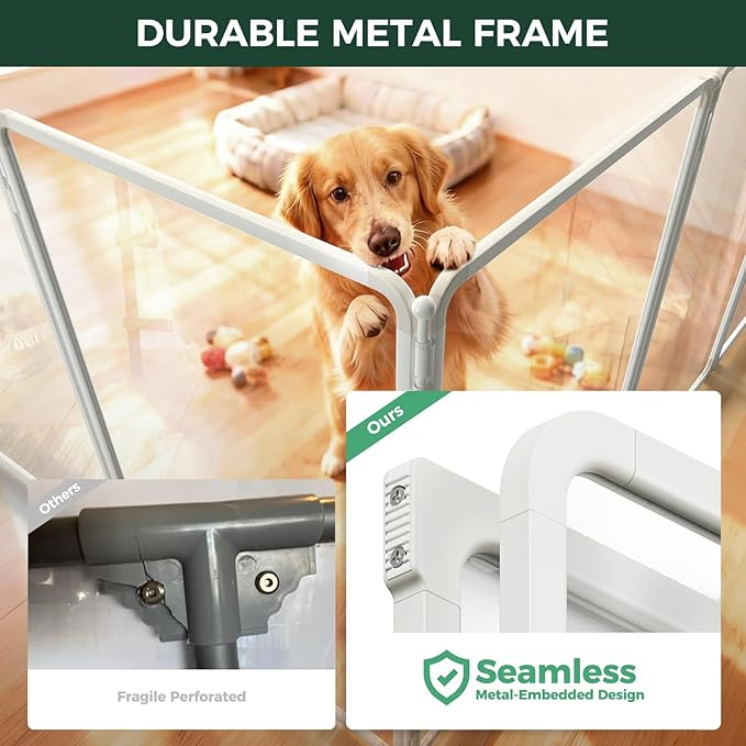 FXW AuraSpace Pro Acrylic & Wire Mesh Indoor Dog Playpen, 40" H, 8 Panels | Clear View, Heavy-duty Metal, Flexible Layouts, Easy Walk-Through, For Medium & Large Dogs, Patented