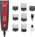 Kong 2-Speed Dog Clipper Grooming Kit – Stainless Steel Blade, Waterproof, LED Spotlight, 6 Guide Combs, 8-Foot Cord, Ergonomic Handle – Red/Gray, Medium Coat Types