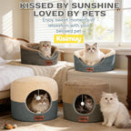 2-in-1 Foldable Cat Bed for Indoor Cats, Cat Cave & Sofa Bed | 17.7"D x 13.8"H, Reversible Plush & Linen Cushion,Enclosed Cat Bed, Hanging Cat Toys, Non-Slip, Small Dog Bed, Grey
