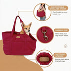 Plush Dog Purse Carrier for Small Dogs, Soft Dog Tote Bag with Safety Harness Clip, Cozy Pet Carrier for Dogs Under 15 lbs, Comfortable Dog Shoulder Carrier for Travel, Red