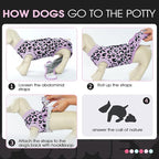FUAMEY Dog Recovery Suit, Soft Surgical Suit for Dogs Onesie for Surgery | Cone Alternative after Surgery, Abdominal Wound Protector, Anti Lick Suit, Dog Onesie for Surgery Female Purple Leopard L
