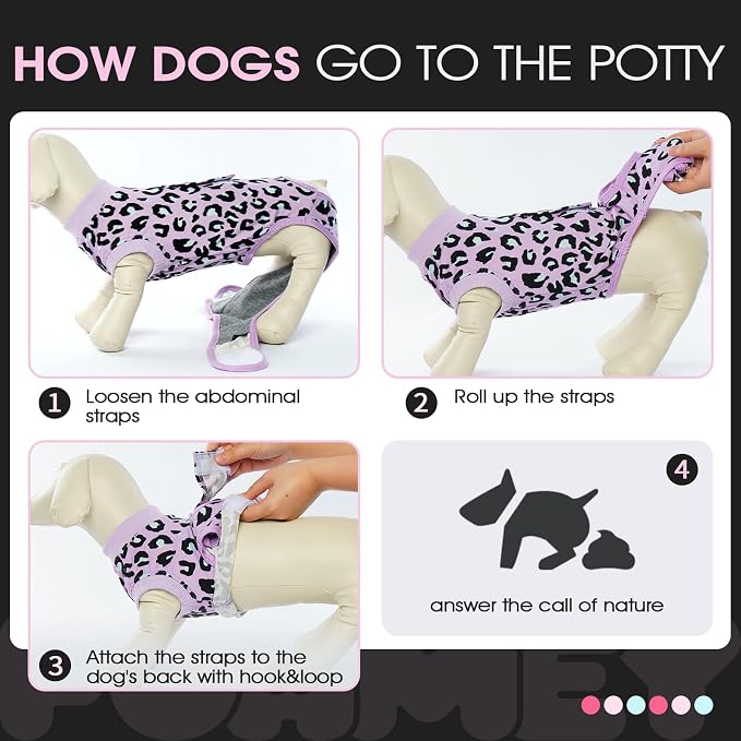 FUAMEY Dog Recovery Suit, Soft Surgical Suit for Dogs Onesie for Surgery | Cone Alternative after Surgery, Abdominal Wound Protector, Anti Lick Suit, Dog Onesie for Surgery Female Purple Leopard XL