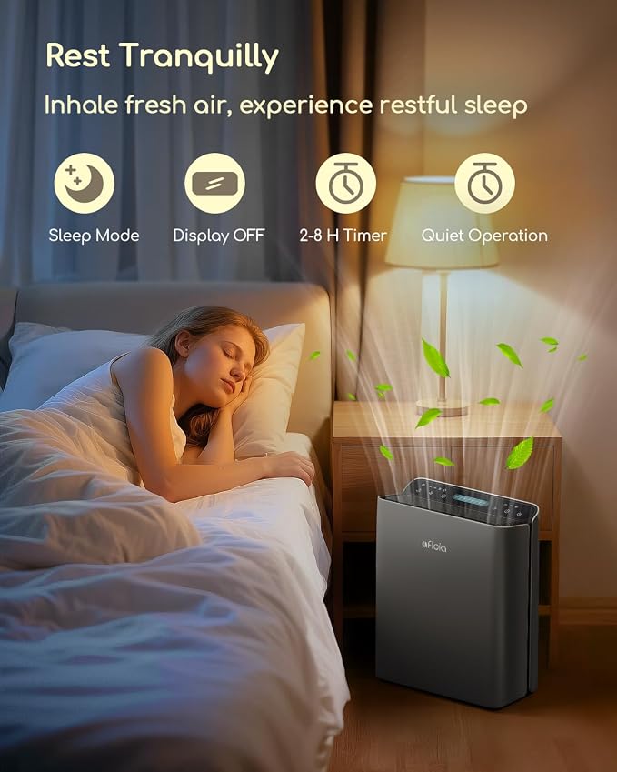 Afloia Air Purifier for Home & Bedroom, 2,000 ft², PM2.5 Monitor | Europa 2.0 Grey features a PM2.5 Air Quality Monitor, Smart Auto Mode, and a washable pre-filter for large homes.