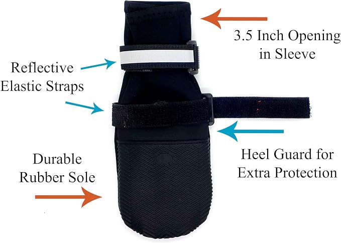 All Weather Neoprene Paw Protector Dog Boots with Reflective Straps in 5 Sizes! (Black Large)