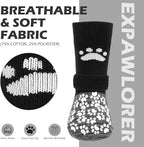 EXPAWLORER Anti Slip Dog Socks to Prevent Licking Paws, Shoes for Hot Pavement, Dog Booties for Small Medium Large Senior Dogs, Traction Control Boots & Paw Protectors for Hardwood Floors Black&Grey