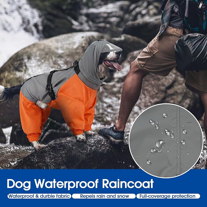 Nanaki Waterproof Dog Raincoat with Built in Harness-Dog Rain Jacket Hooded | For Rainy Days,Hiking Camping,Reflective Safety Strips,Full-Body Protection,Easy On/Off,Detachable&adjustable Hood,Breathable