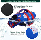 Kuoser Dog Life Jacket High Flotation, American Flag Dogs LifeVest for Swimming Boating, 4th of July Dog Lifejacket with Reflective & Rescue Handle, Lightweight Doggy Life Preserver for Medium Dogs, M