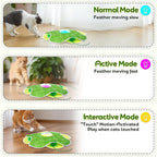 Saolife Interactive Cat Toys with Moving Feather Concealed in Mat, Rechargeable Cat Exercise Toys for Bored Cats with Motion Activated, Mouse Squeaky (Green)