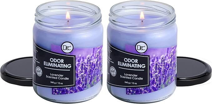 Lavender 2 Pack Odor Eliminating Highly Fragranced Candle - Eliminates 95% of Pet, Smoke, Food, and Other Smells Quickly - Up to 80 Hour Burn time - 12 Ounce Premium Soy Blend