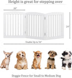 PAWLAND Wooden Freestanding Foldable Pet Gate for Dogs, 24 inch 3 Panels Step Over Fence, Dog Gate for The House, Doorway, Stairs, Extra Wide (White, 24" Height-3 Panels)