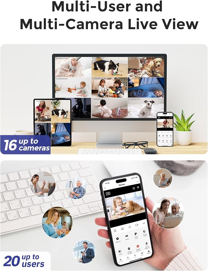 Hugolog 3K 5MP Indoor Pan/Tilt Security Camera with Auto-Focus,2.4 GHZ/5 GHZ,Ideal for Baby Monitor/Pet Camera,Starlight Color Night Vision,Human/Pet AI,Noise Reduction,US Cloud,Works with Alexa