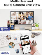 Hugolog 3K 5MP Indoor Pan/Tilt Security Camera with Auto-Focus(2pcs),Ideal for Baby Monitor/Pet Camera/Home Security,Starlight Color Night Vision,Human/Pet AI,Noise Reduction,US Cloud,Works with Alexa