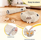 Ownpets 2-in-1 Cat Tunnel Large Lollipop Collapsible Cave Plush,12"D, Beige | Foldable Tunnel Bed, Fluffy Ball, Multi-Exit Maze, For Cats Kittens Puppies Rabbits, Soft Plush, Easy Store, Cozy Hiding Spot