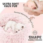 Himax 20in Covered Small Dog Bed with Blanket Attached Calming Burrow Pink | Dog Beds for Small Dogs, Anti-Anxiety Donut dog bed with cover, Washable Round Fluffy Pet Beds