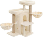 Heybly Cat Tree with Reinforced Big Base, 41.3 in Sturdy Cat Tower HCT075MJ | Indoor Cat Furniture Featuring 2 Roomy Platforms, Double Condos, 2 Cozy Baskets, Full Sisal Scratching Posts, Beige
