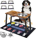 Elevated Dog Bowls for Large Dogs with Slow Feeder & Mat, 4 Height Adjustable & 101oz Bowls, Tall Raised Dog Bowl Stand