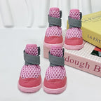 Anti Slip Dog Shoes Paw Protectors for Hardwood Floors,Breathable Puppy Boots with Adjustable Straps for Hot Pavement Beach_1#(Pink)