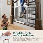 Cumbor 30-46" Baby Gate for Stairs, Auto Close Dog Gate Indoor Gray | Easy Install Pressure Mounted Pet Gates for Doorways & Hallways, Dual Lock Easy Walk Thru Safety Gate Indoor for Kids and Pet